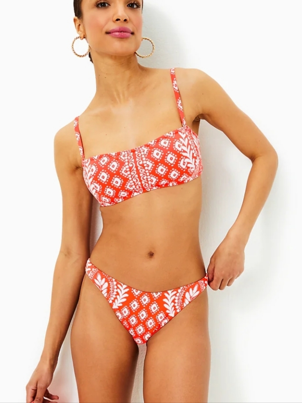 Lilly Pulizter Bikini 2-PC Flamingo Feather Harbor View Bandeau High-Cut Sz 4